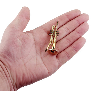 Dselvgvu Miniature Trumpet with Stand and Case Brass Mini Musical Instrument Trumpet Replica Collectible Figurines Dollhouse Accessories Model Home