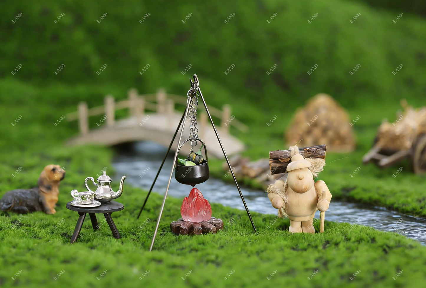 iLAND Dollhouse Accessories Figures Garden Miniatures of Camping Decor 1/12 Scale Accessories Camping Cake Topper Fake Campfire for Action Figure