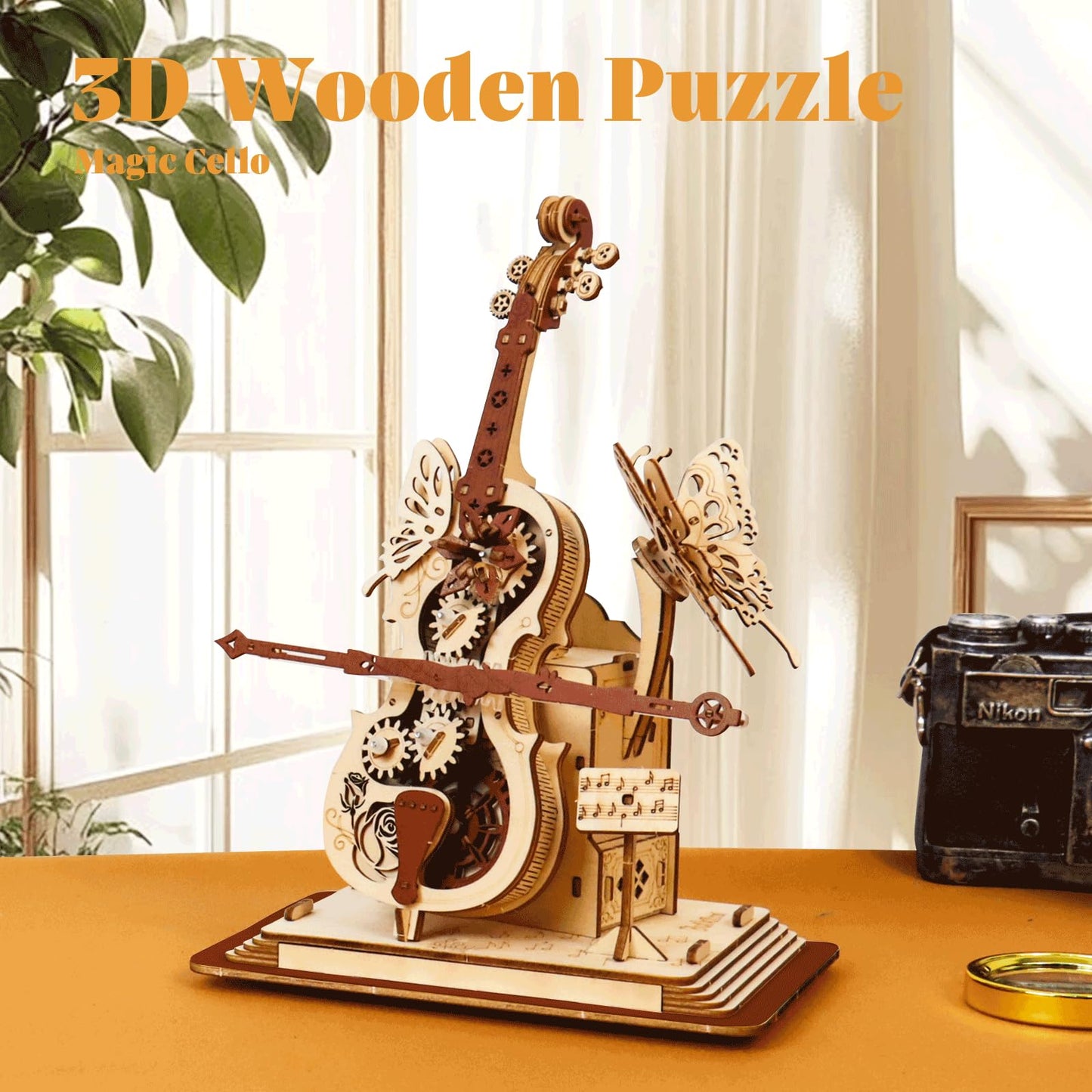 3D Wooden Puzzles for Adults, Wooden Music Box Kits-Cello Wood Model Kits for Adults to Build, Gift for Men Women Hobby for Adults (Music Cello)