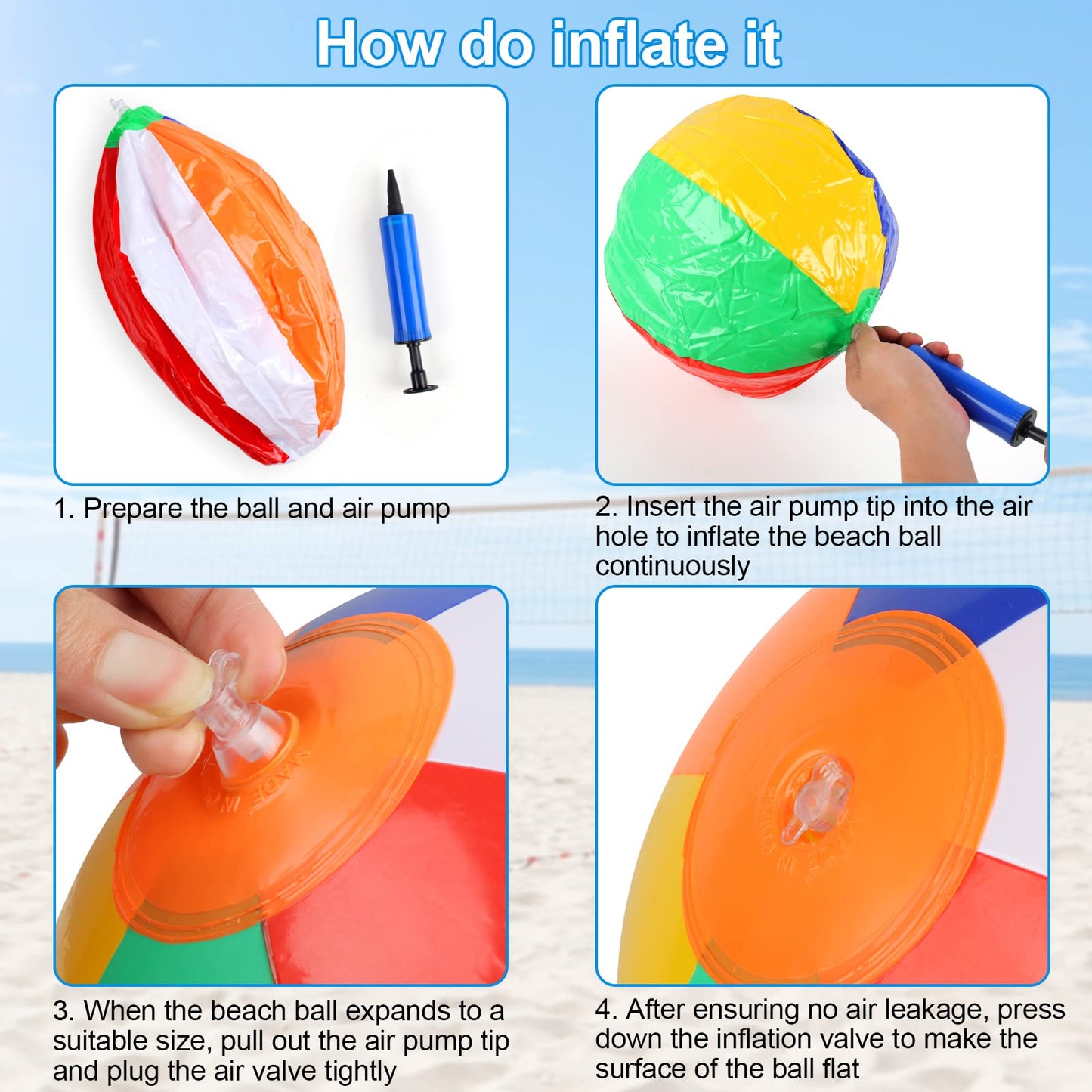 Rindion 6 Pack Beach Balls, 10 Inch Beach Balls for Kids, Rainbow Color Pool Toys Pool Balls for Swimming Pool, Beach Toys Inflatable Ball for Summer