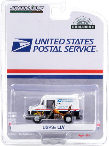 Greenlight 30249 United States Postal Service Long-Life Postal Delivery Vehicle (LLV) - American Motorcycles Collectible Stamps LLV (Hobby Exclusive)