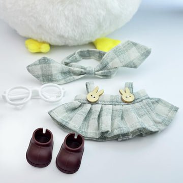 17cm D o l l s Clothes Set, Cute Stylish D o l l Outfit with Exquisite Accessories for D o l l s, Glasses, Shoes, No D o l l s Included (Checkered