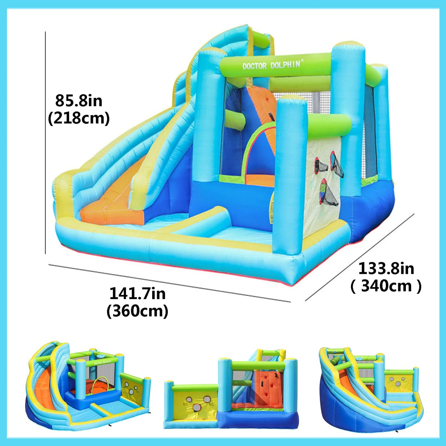 Doctor Dolphin Inflatable Water Slide, Water Bounce House for Kids, Waterslide Bounce House for Backyard, Blow Up Bouncy House for Outdoor Wet and Dry