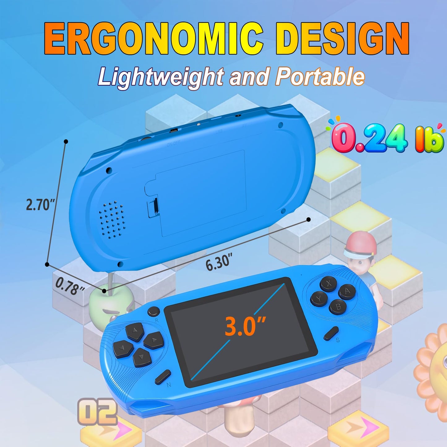 Beijue 16 Bit Handheld Games for Kids Preloaded 220 Retro Video Games, Blue