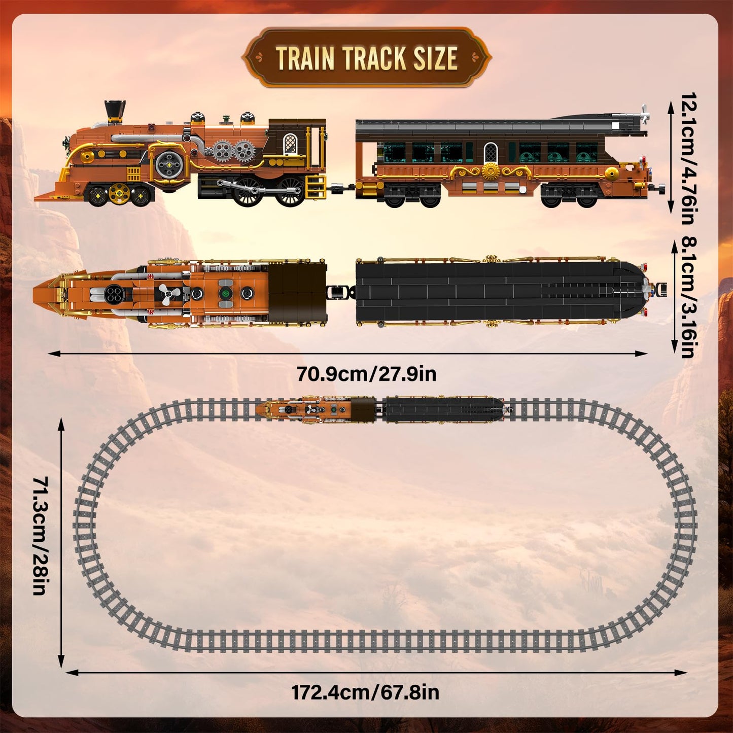Mould King 12046 Steampunk Train Building Set, Western Train with Track, Buildable Model with Battery, Display Model Toy for Adults Collection