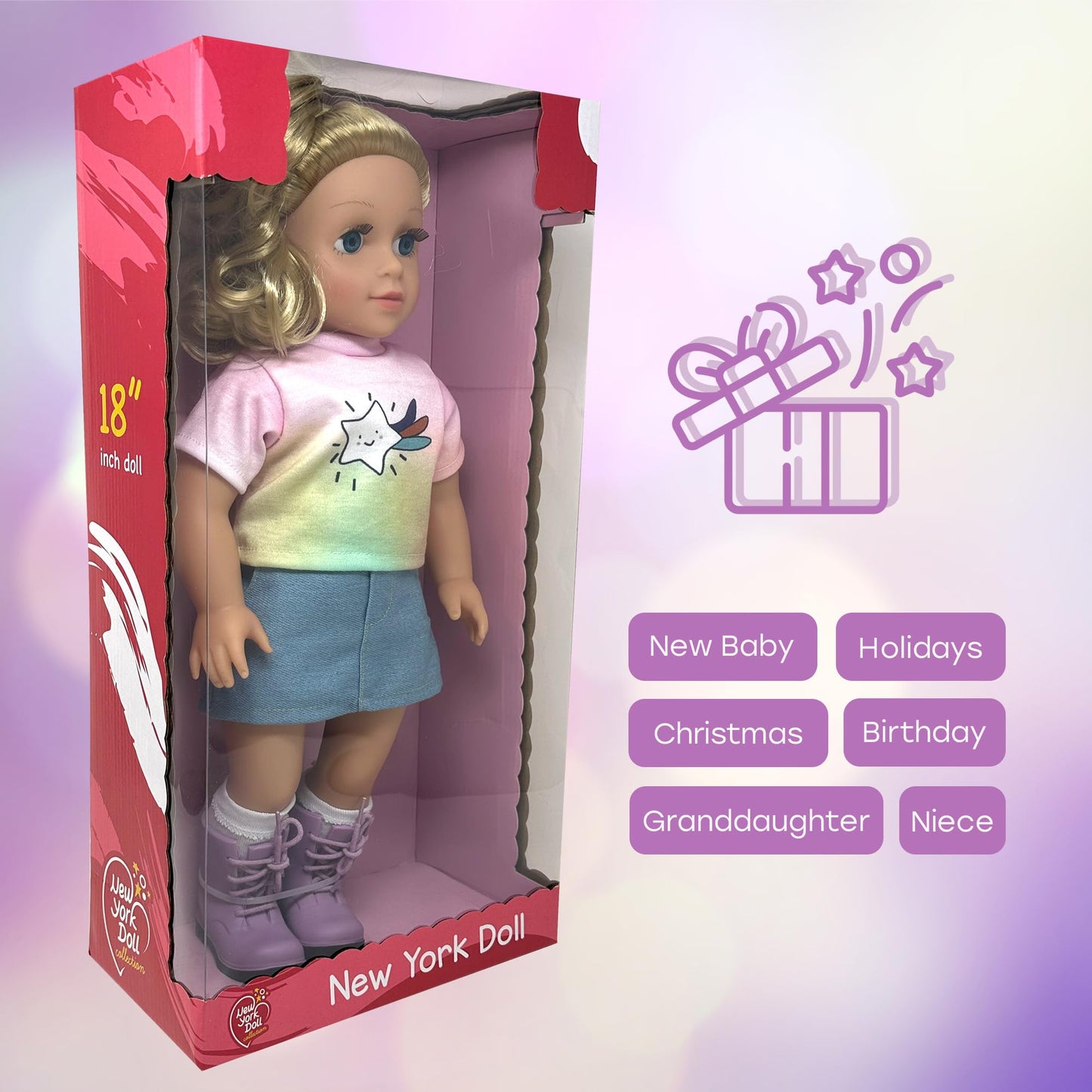 18 Inch Dolls with Soft Hair and Accessories - Soft Body 18 inch Doll with Poseable Vinyl Arms & Legs, Dress Outfit - Cute 18" Doll Set for Girls