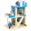 Wooden Police Station Playset Toy, Multicolor 3-Level Pretend Play Dollhouse Set with Figures, Car, Helicopter and Accessories, Preschool Learning