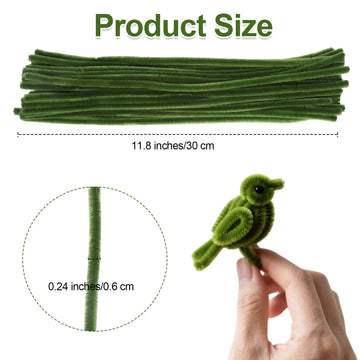 100 Pieces Green Pipe Cleaners, Pastel Pipe Cleaners Craft Supplies Bulk, Fluffy Chenille Stems DIY Handmade Art Project, Creative Crafts for Gift