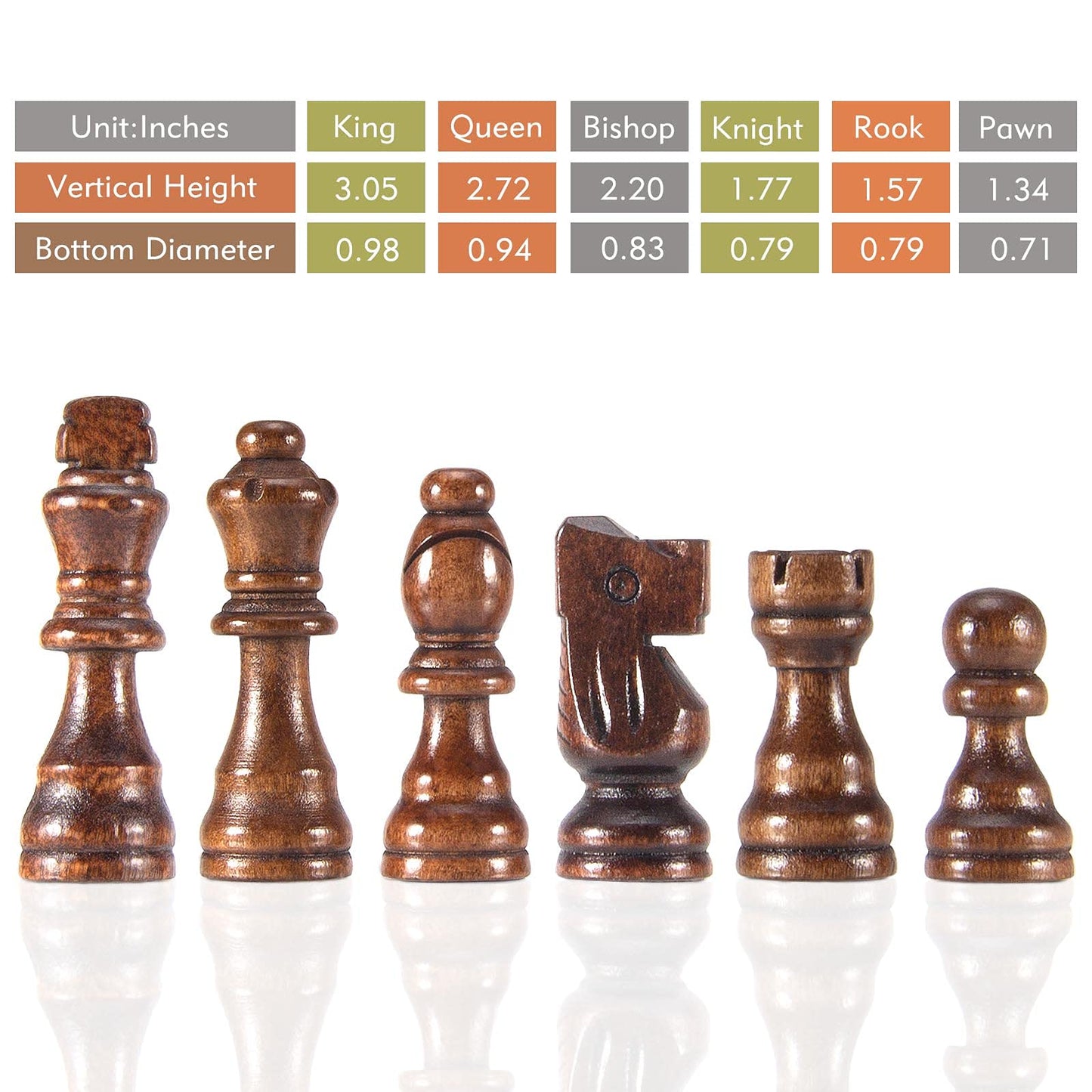 AMEROUS Wooden Chess Pieces Only, 32 Pieses / 3.05" King/Storage Bag/Gift Package, Standard Tournamen Staunton Wood Chessmen for Chessboard