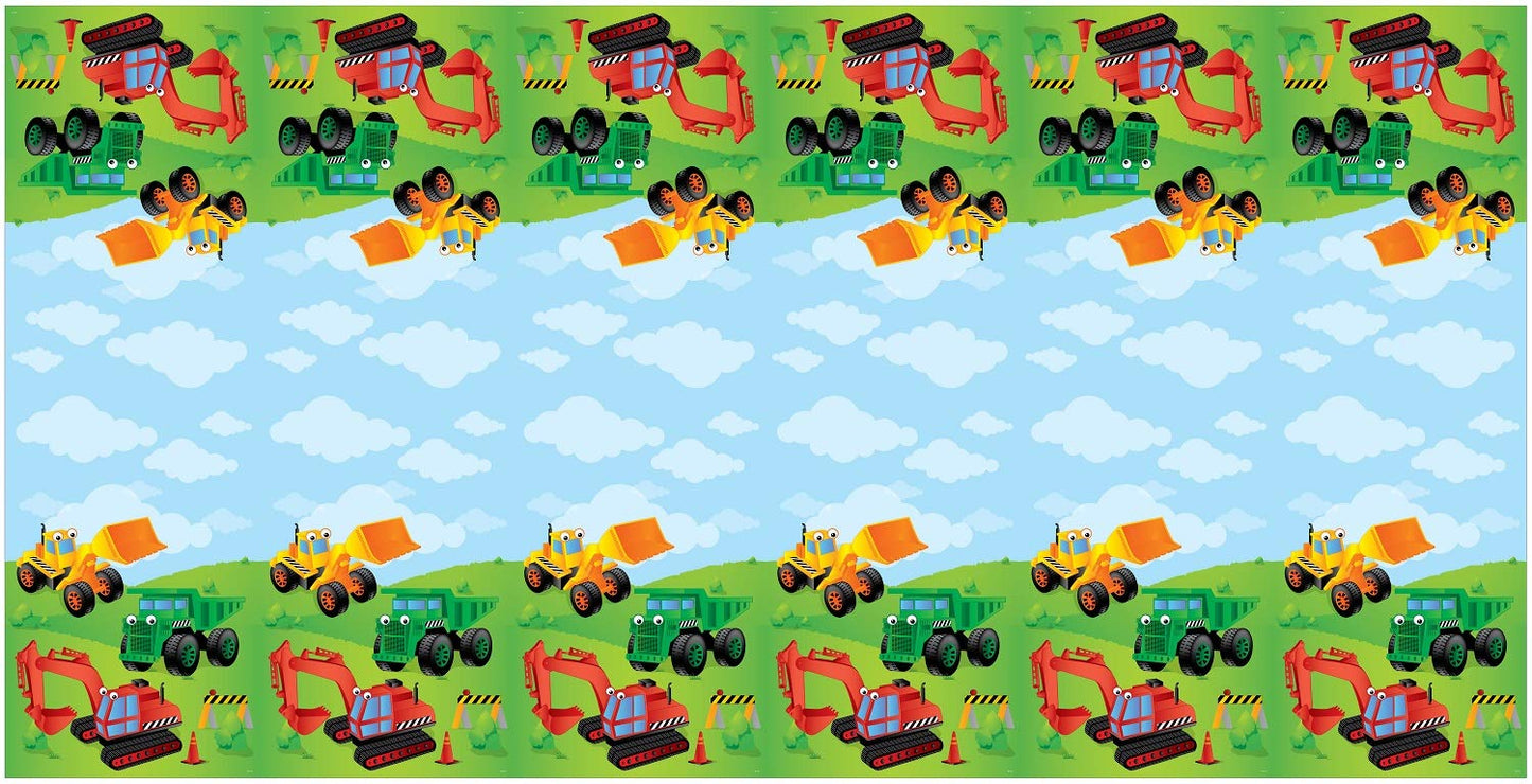 Oojami Construction Birthday Party Supplies - 4 Pack Plastic Tablecovers 54"x108" with 8 Traffic Sign Cutouts - Dump Truck Theme Decorations for Kids