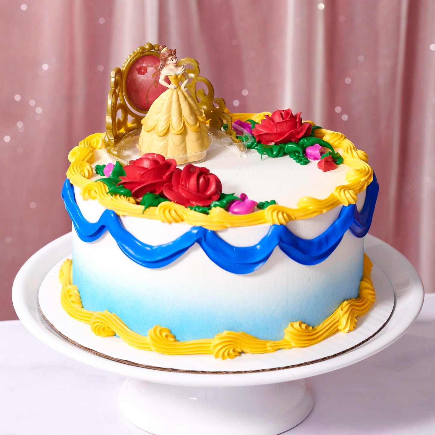 DecoSet® Disney Princess Belle Beautiful As A Rose Cake Topper, 2-Piece Decorations Set with Belle Figurine and Golden Tiara with Spinning Jewel