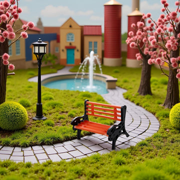 Miniature Park Bench Set 2-Pack - 1:12 Scale Brown Garden Seats with Realistic Detailing, Tiny Park Benches for Dollhouse and Fairy Garden
