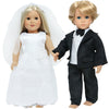 18 Inch Doll Clothes Accessories Wedding Set, Bride Wedding Dress and Groom Suit Outfit, Veil, Bow Tie for American 18 Inch Doll Girl Boy Ball Party