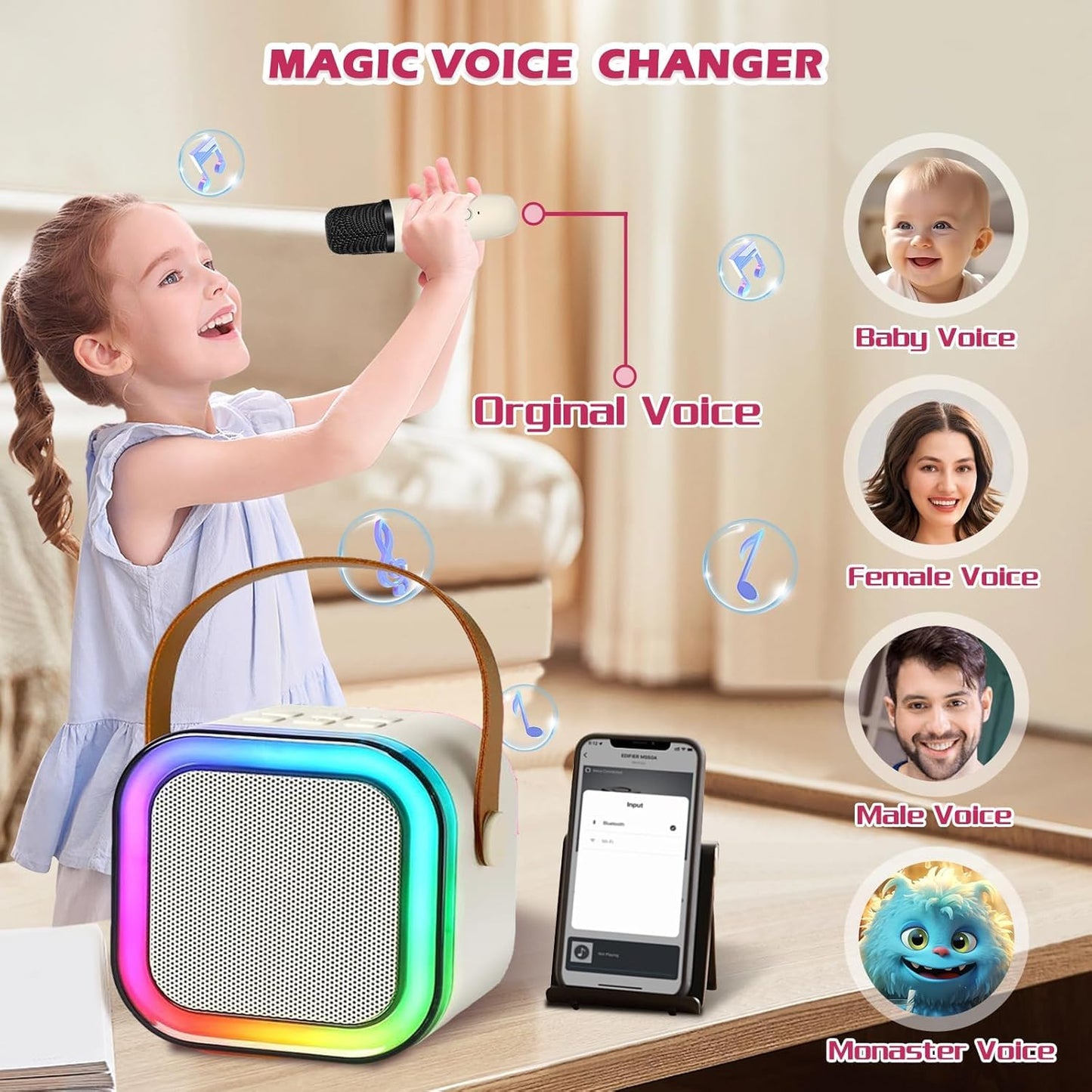 Karaoke Machine for Kids,2026 New Mini Portable Karaoke Toys, Karaoke Speaker with 2 Wireless Microphone & Light for Home Party for Adults