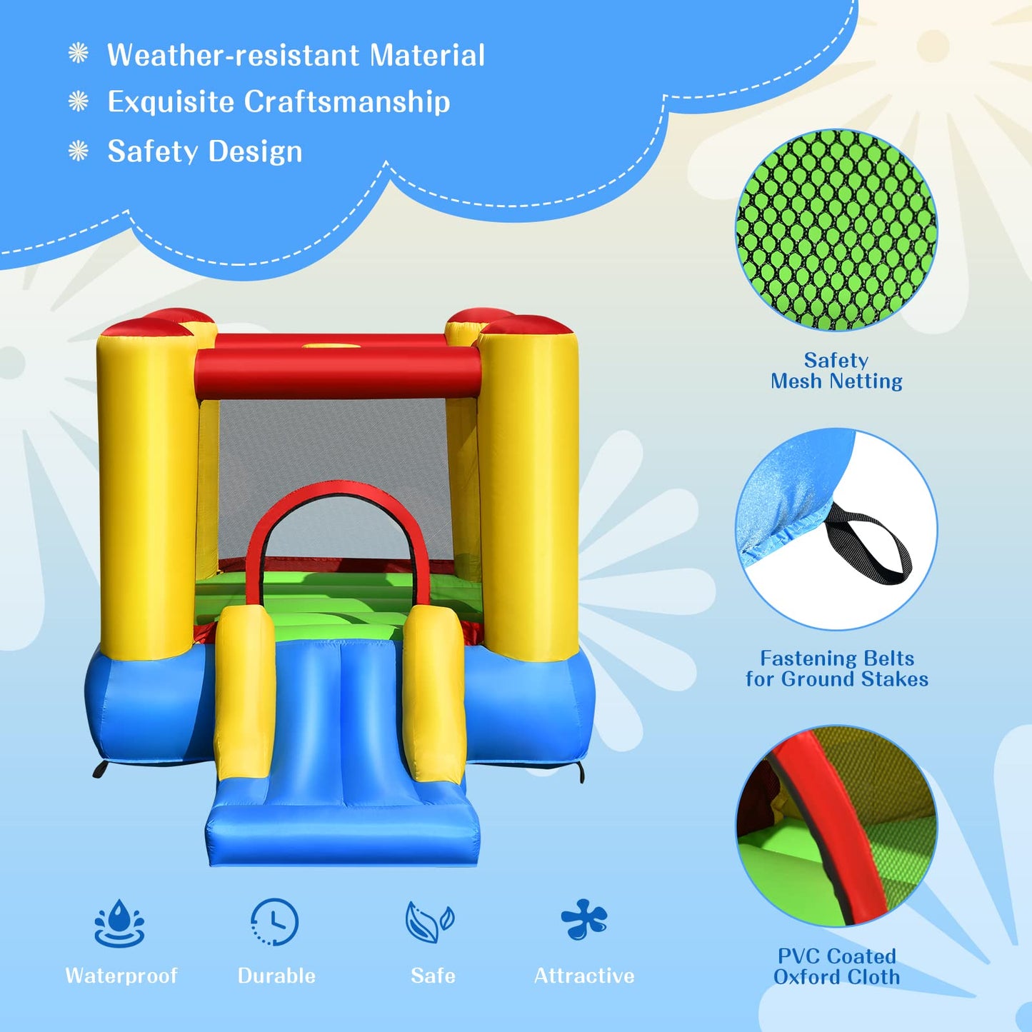 OLAKIDS Inflatable Bounce House, Jumping Castle with Slide, Bouncing Area, Polyester Mesh, Basketball Rim, Indoor Outdoor Bouncy House with Carrying