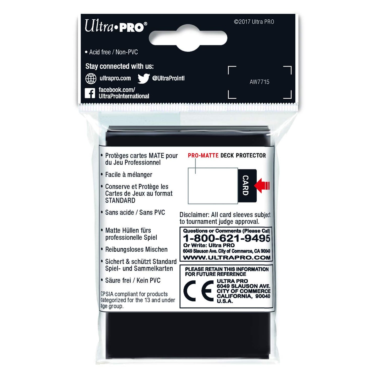 Ultra Pro PRO-Matte Standard Size Deck Protector Sleeves for Magic, Pokemon and Dragon Ball Super - Black (50 ct)