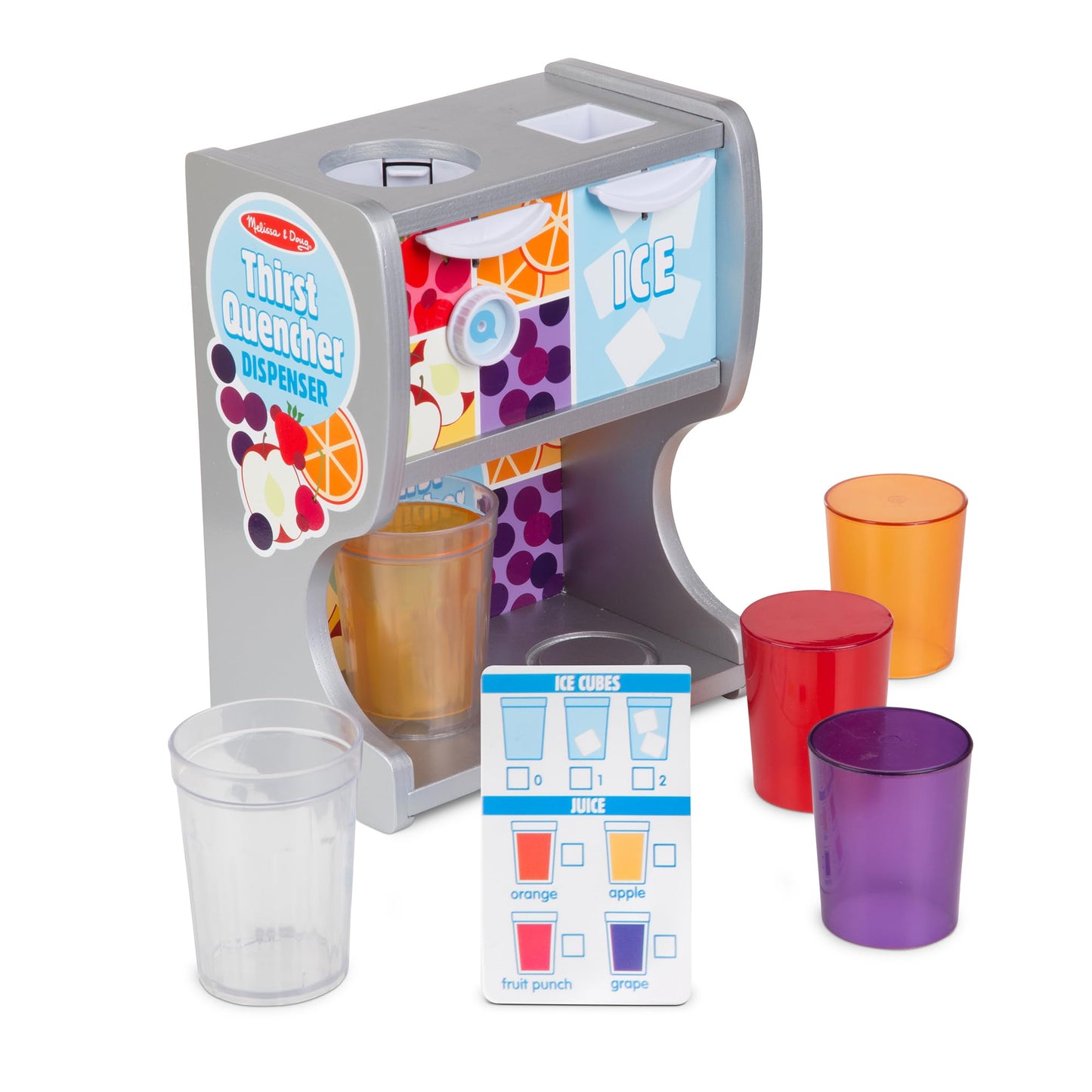 Melissa & Doug Thirst Quencher Wooden Drink Dispenser with Juice Inserts, Ice Cubes & Play Kitchen Accessories, Preschool Learning Toys for Girls &