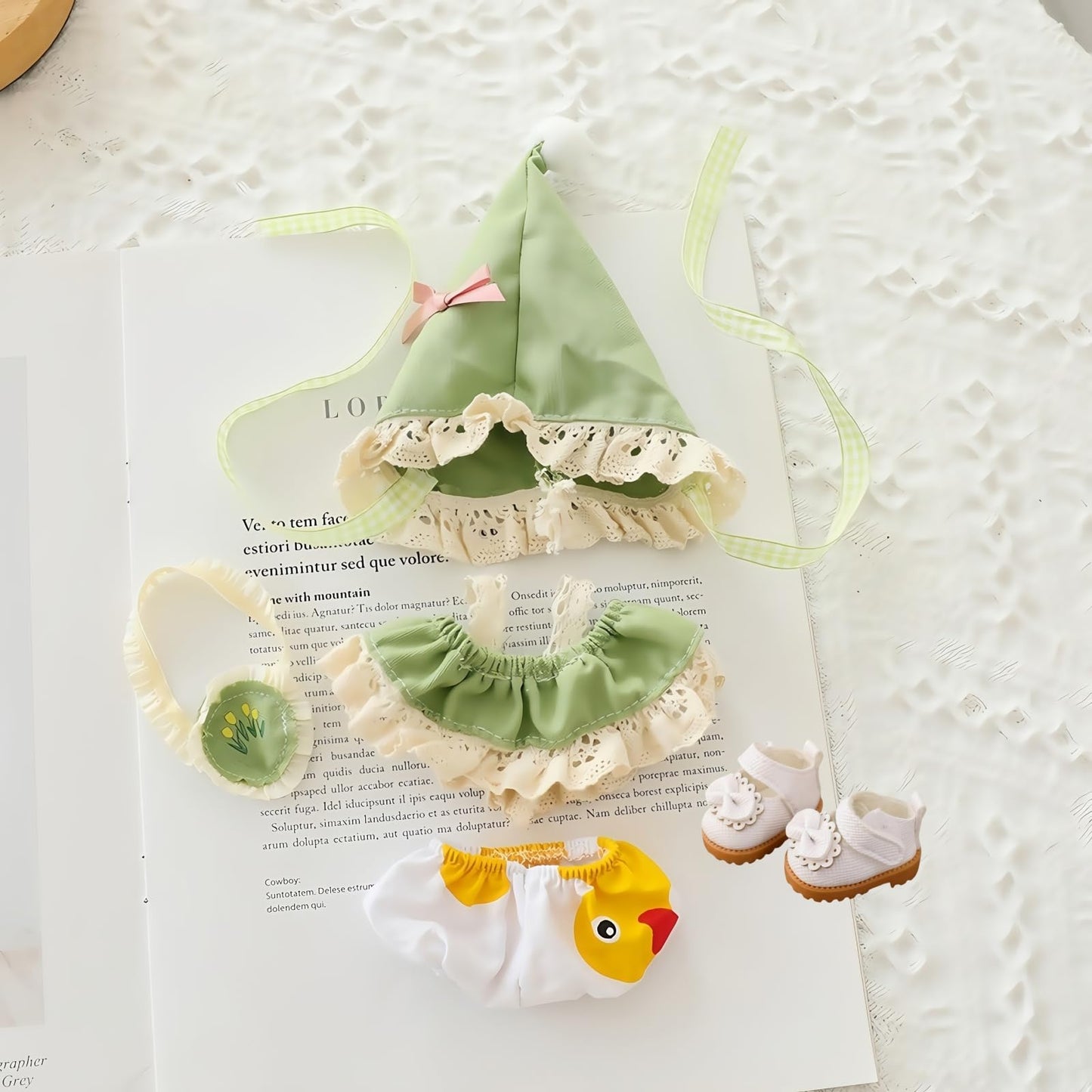 Clothes for Dolls Accessories, Elf Outfit Set 4 Pieces for 15cm 17cm Doll, Cute Hat Shoes Clothing Set Replacement Green (No Doll)