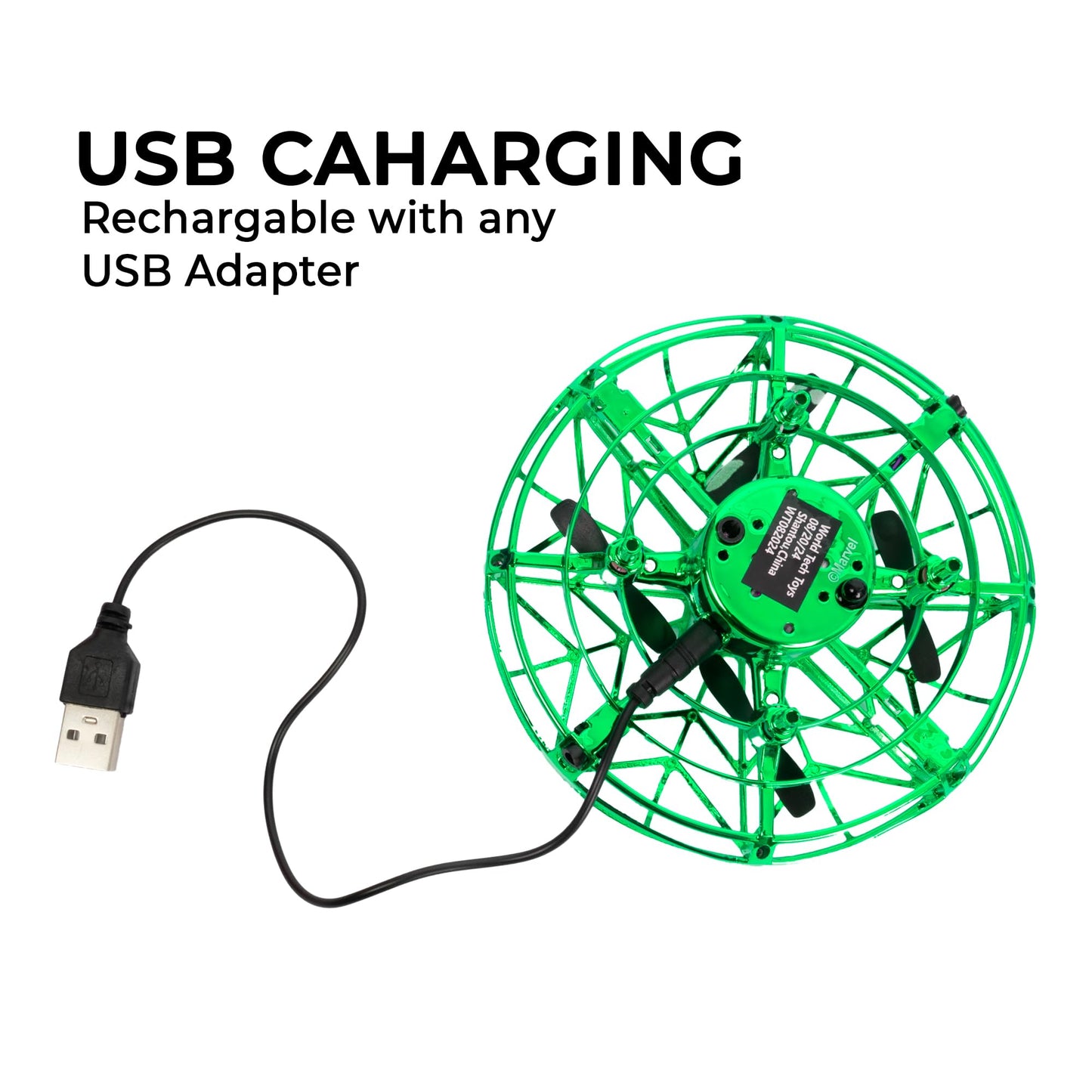 World Tech Toys Marvel Hulk Flying Toy - Motion Sensing UFO Toy with USB Charging - Marvel Licensed - Indoor/Outdoor Drone for Kids Ages 6+