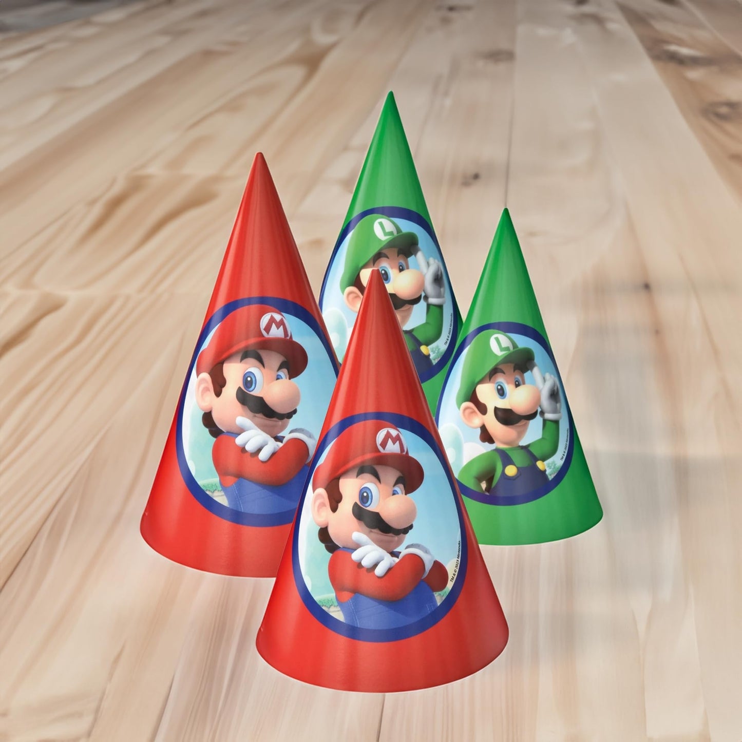 Vibrant Red & Green Super Mario Brothers Paper Cone Hats - 6" (Pack of 8) - Premium Quality - Perfect for Nintendo Fans & Celebrations