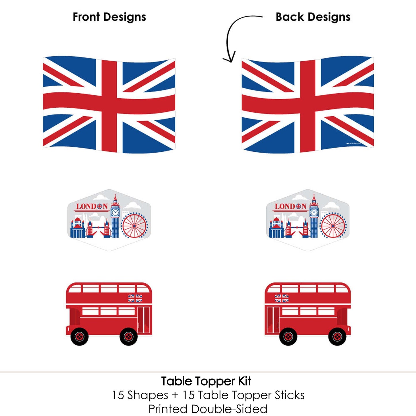 Big Dot of Happiness Cheerio, London - British UK Party Centerpiece Sticks - Table Toppers - Set of 15