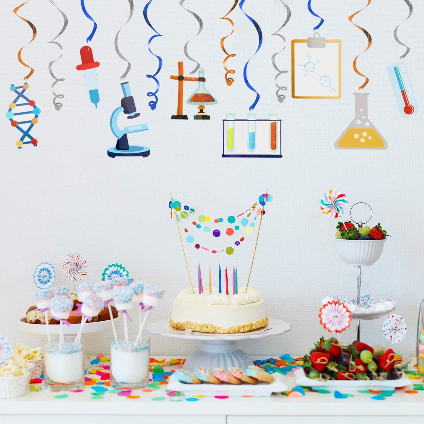 LINGTEER Science Hanging Swirls Streamers Chemistry Laboratory Erlenmeyer Flask Prop Sign Party Decorations