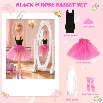 BARWA 3 Sets Ballerina Doll Clothes Ballet Outfits Dance Dresses Costume Mirror Tutu Skirt with 3 Shoes 3 Crown Accessories for 11.5 inch Girl Doll