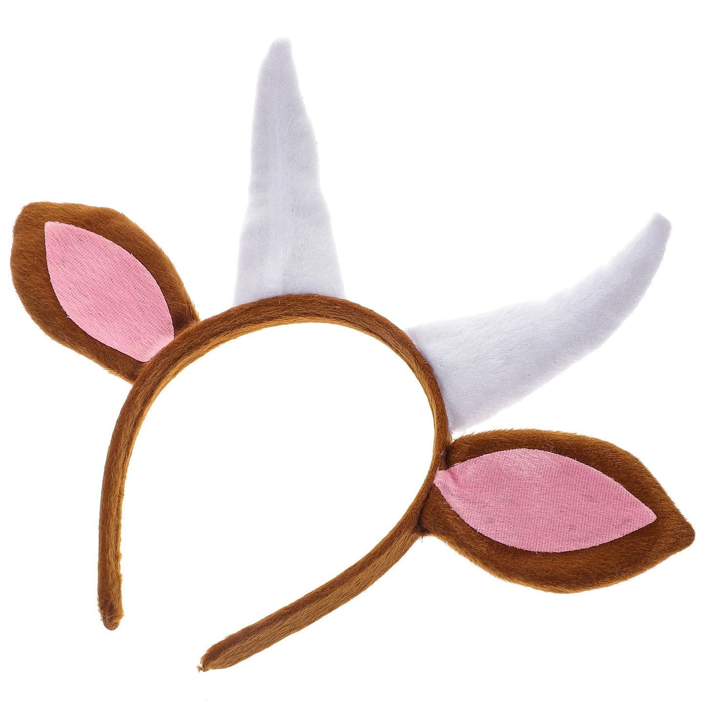 Goat Ears Headband With Horns Plush Animal Ears Headwear Cosplay Costume Accessory for Halloween Christmas Carnival Theme Party