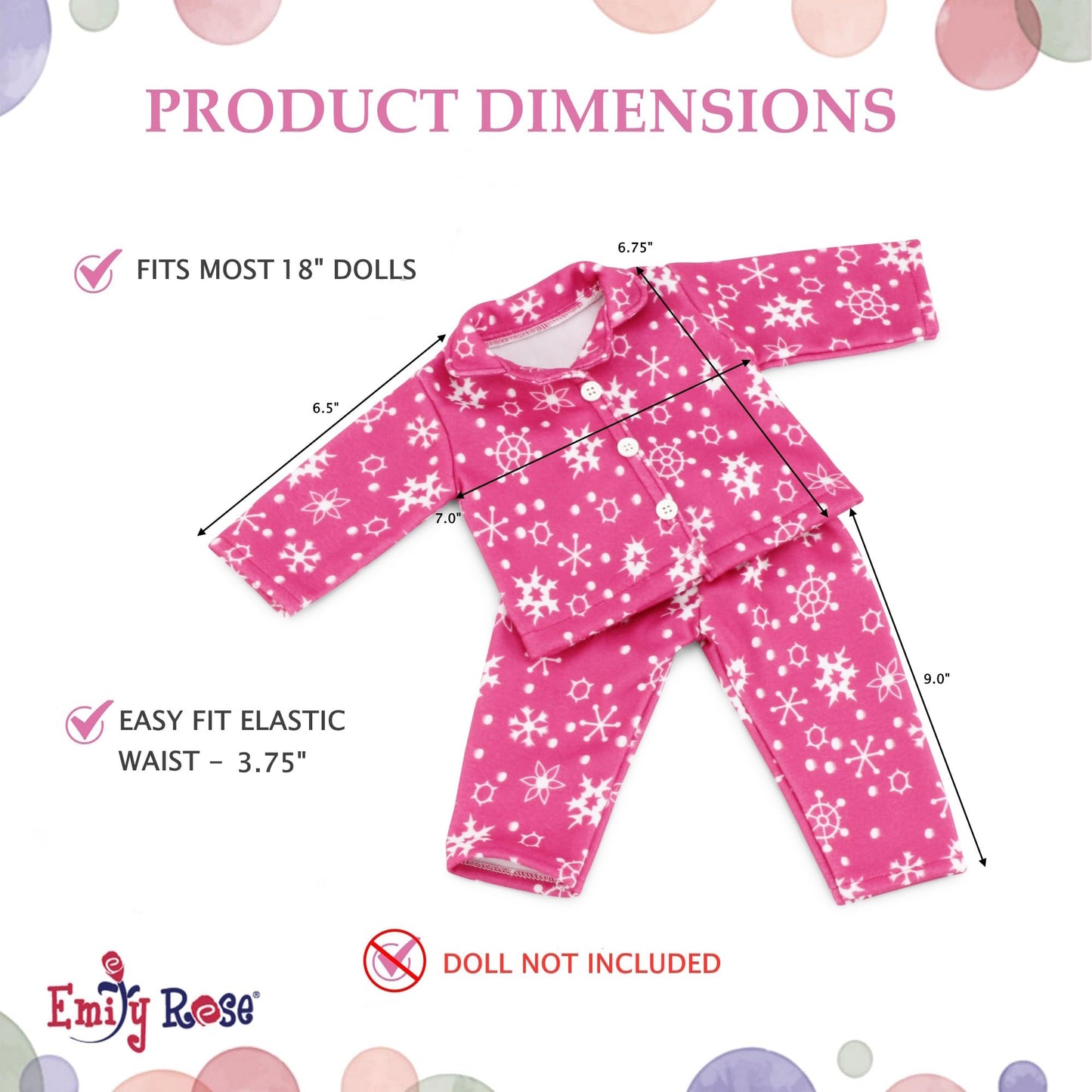 Emily Rose 18 Inch Doll Pink and White Snowflake Pajamas Gift Boxed | USA Brand 2-Piece Holiday PJs for 18" Dolls | Soft Warm Snuggly Doll Sleeping