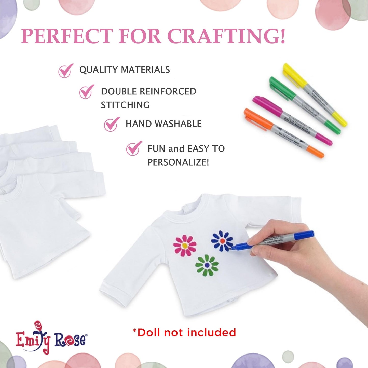 Emily Rose 18 Inch Doll Clothes Value Basics Bright White 5-Pack Long Sleeved T-Shirts Tees for Party Gift Crafting Activity | Compatible with 18"