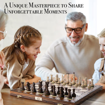 Wegiel Handmade Junior European International Chess Set - 16 Inch Luxury Wooden Chess Set for Adults and Kids, Premium Beech and Birch Wood - Unique