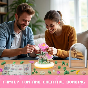 80S Pink Roses Building Toy Set, 158 Pieces with Lighted Base, ABS Dust-Proof Shell, DIY Gift for Kids & Adults, Perfect for Mother’s Day, Birthday
