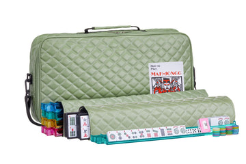 American Mahjong Set “Green" - Quilted PU Leather Carrying Bag with Shoulder Strap & Handles, All-in-One Tile Racks with Pushers, 166 Engraved Tiles