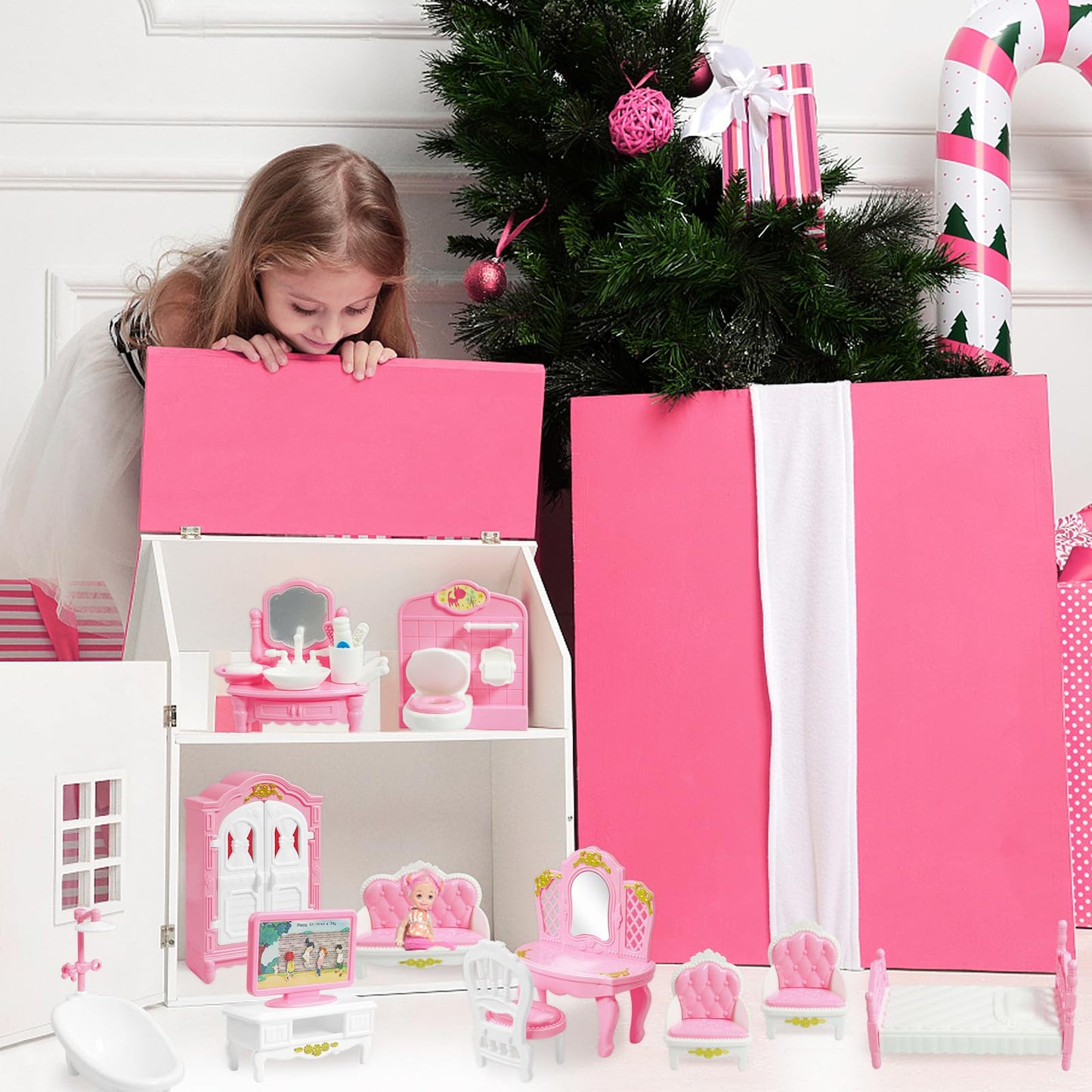 20 Pieces Doll House Furniture and Accessories Set Dollhouse Furniture Set Mini Dollhouse Furniture 1 12 Scale Bedroom Living Room Bathroom Furniture