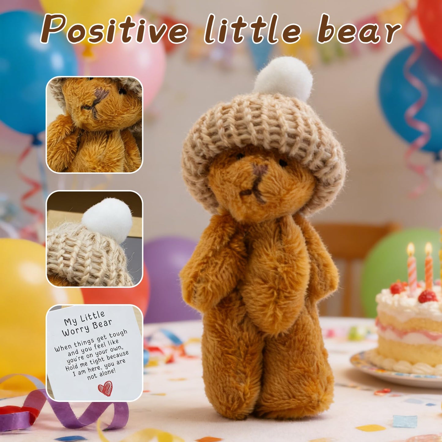 AGWIM Tiny Bear in a Box, My Little Worry Bears with Hat and Support Card, Handmade Mini Plush Teddy Bear, Stuffed Get a Hug Pocket Teddy Keepsake