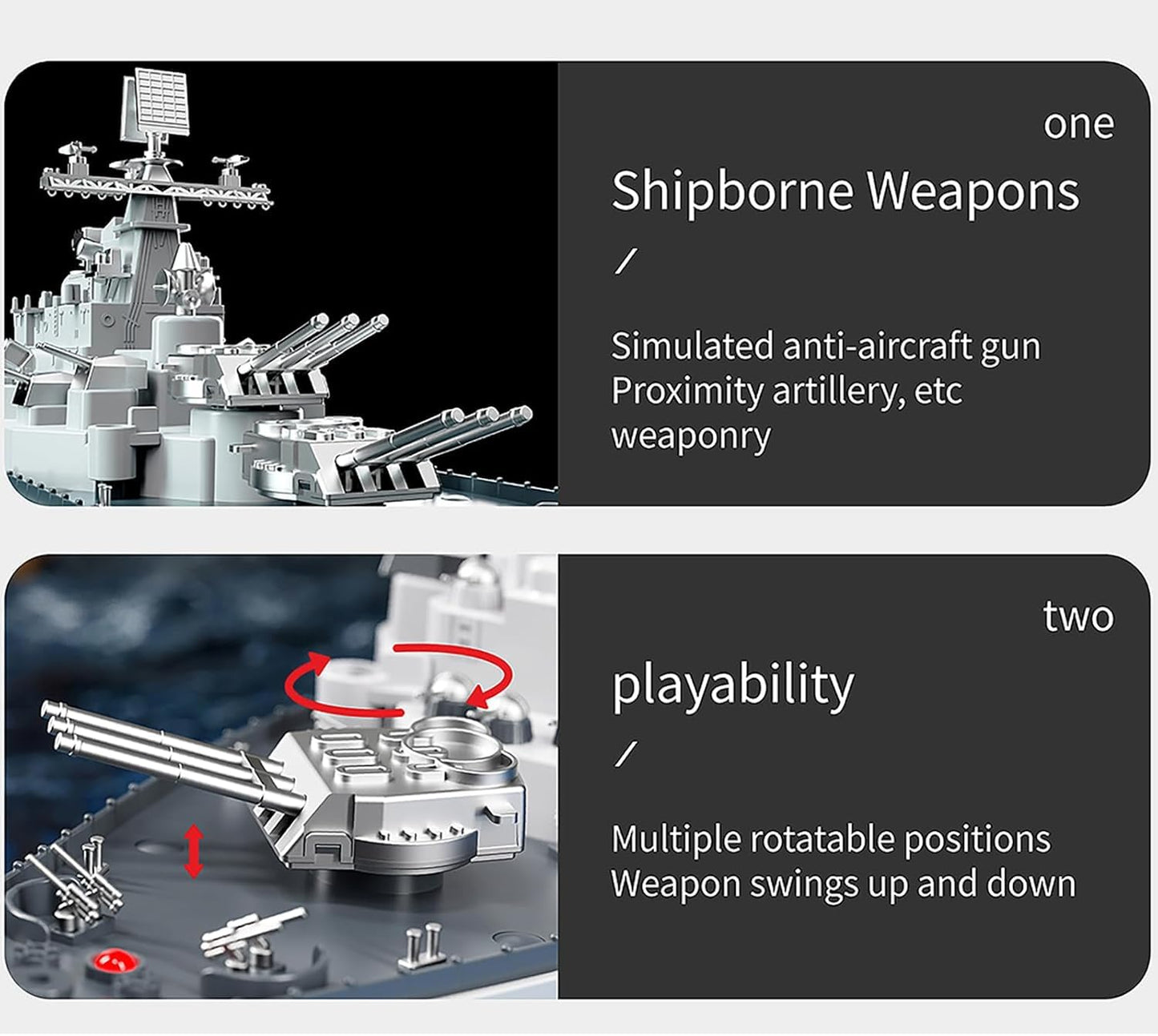 Ssccgym 23.6" Inch Remote Controlled Warship Battleship 10km/h 4WD 2.4G RC Controlled Ship 1:390 Scale On Water Lakes Pools Exhibits Models for 14Y+