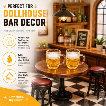 5Pcs Mini Beer Mug Dollhouse Accessories, Yellow Resin Simulation Cups, DIY Craft Miniatures