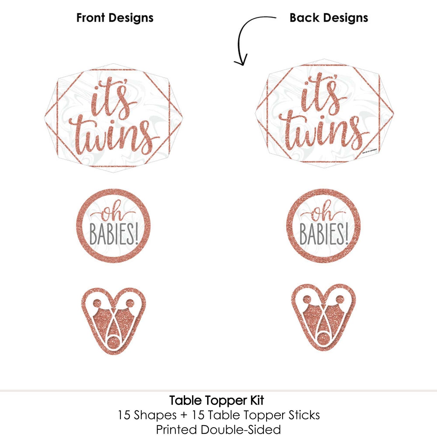 Big Dot of Happiness It's Twin Girls - Pink and Rose Gold Baby Shower Centerpiece Sticks - Table Toppers - Set of 15