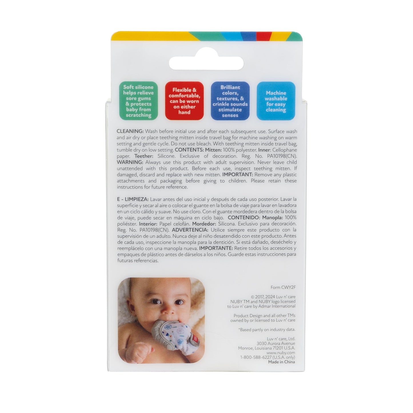 Nuby Happy Hands Silicone Teething Mitten for Babies - Soft Silicone Massaging Teether - Soothes Sore Gums - Easy-to-Wear and Machine Washable - 3+