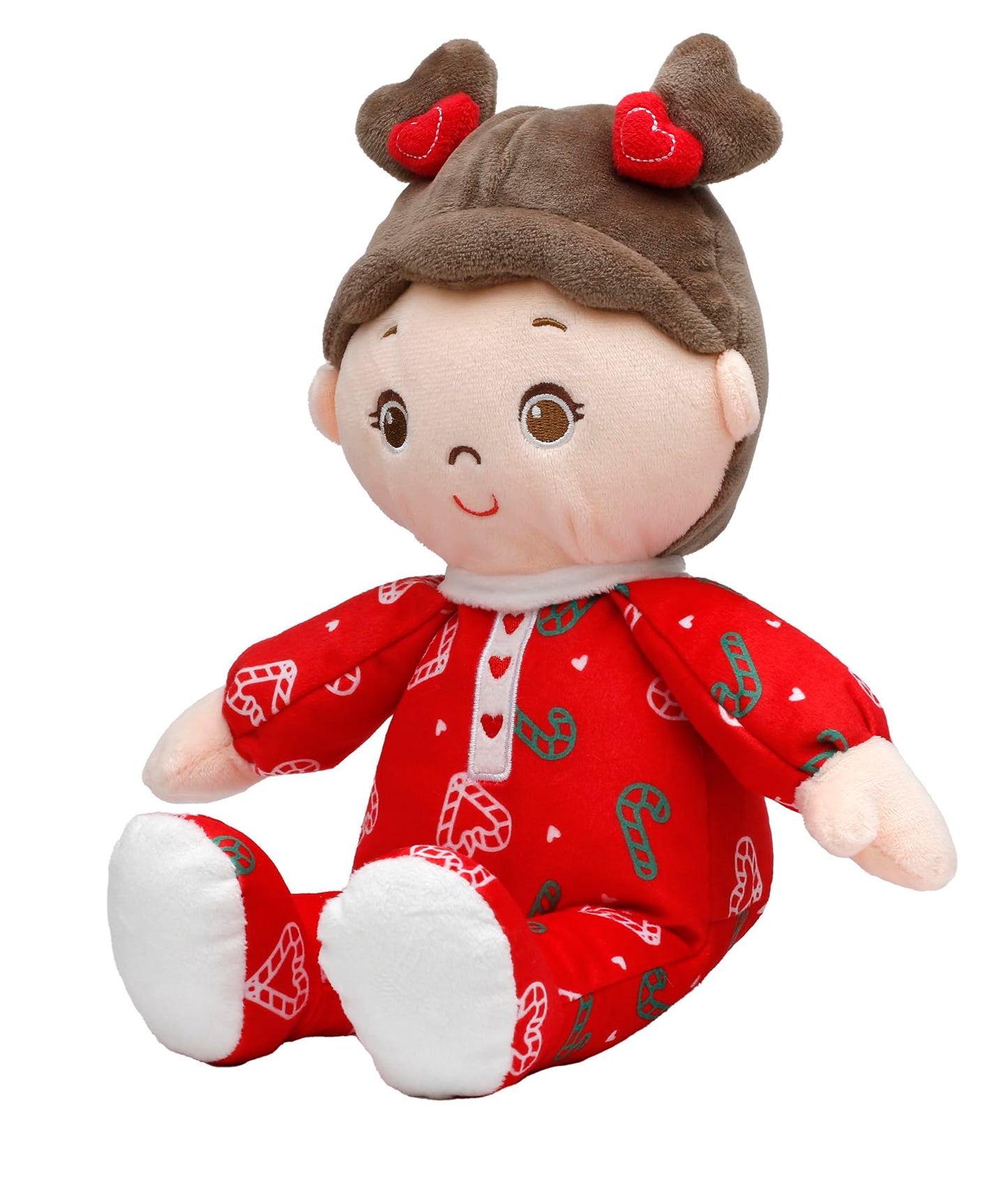 Baby Starters Large 13 inch Soft Baby Doll with Printed Pajamas, Brunette Ruby, Red