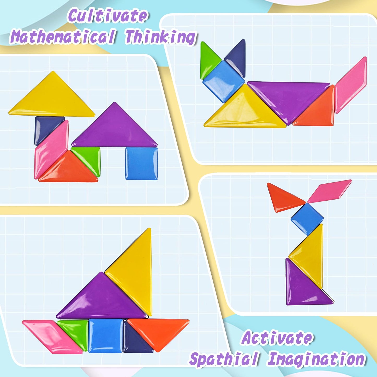 Flamax Magnetic Tangram for Kids Ages 4-8 with 30 Theme Pages & 368 Solutions Patterns Booklet & Metal Board, Magnetic Tangrams Puzzle for Kid, Magnet