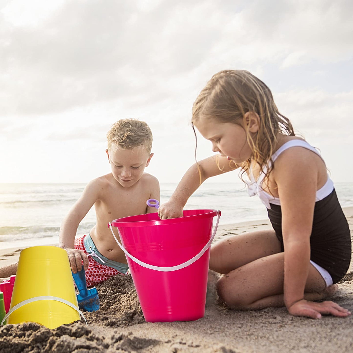 Holady Large Sand Beach Buckets Pail,Sand Bucket Water Bucket for Beach Fun Great Summer Party Accessory(4 Pack)