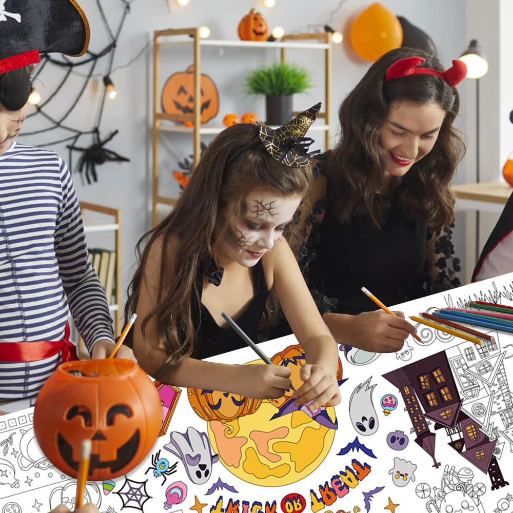 Quimoy Giant Halloween Coloring Poster - 72x30 Inches, Kids Crafts & Party Tablecloth/Banner