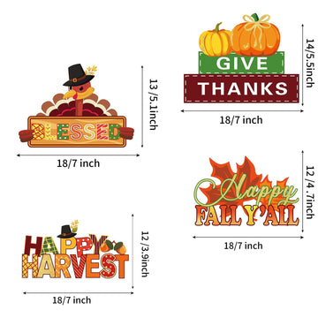 4 Pieces Thanksgiving Party Decorations Wooden Happy Fall Y'all Party Supplies Thanksgiving Centerpieces Autumn Table Decorations for Home Holiday