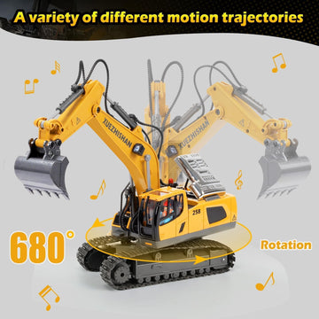 KidsFaves Remote Control Excavator Toys for Boys Turns 680-degree 2 Batteries Metal Shovel Lights/Sounds Construction Toys Birthday Gifts Boy Toys