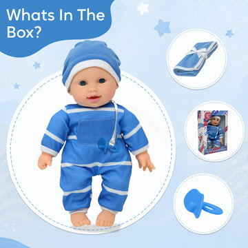 The New York Doll Collection 11 inch Soft Body Baby Doll in Gift Box - 11" Baby Doll Toy for Kids, Boys, Girls and Toddlers - Baby Doll Pacifier