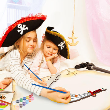 Fennoral 12 Pack Pirates Craft for Kids Make You Own Pirates Wooden Swords Arts and Crafts for Girls Boys DIY Coloring Pirates Theme Craft