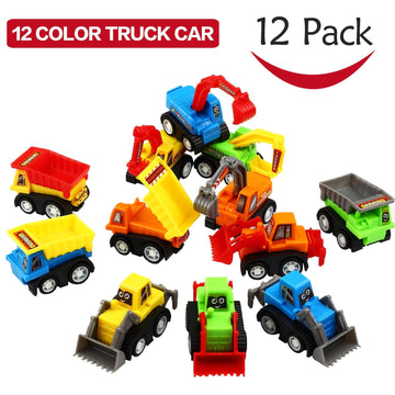 Funcorn Toys Pull Back Car, 12 Pcs Mini Truck Toy Kit Set, Play Construction Engineering Vehicle Educational Preschool for Children Boys Party Favors
