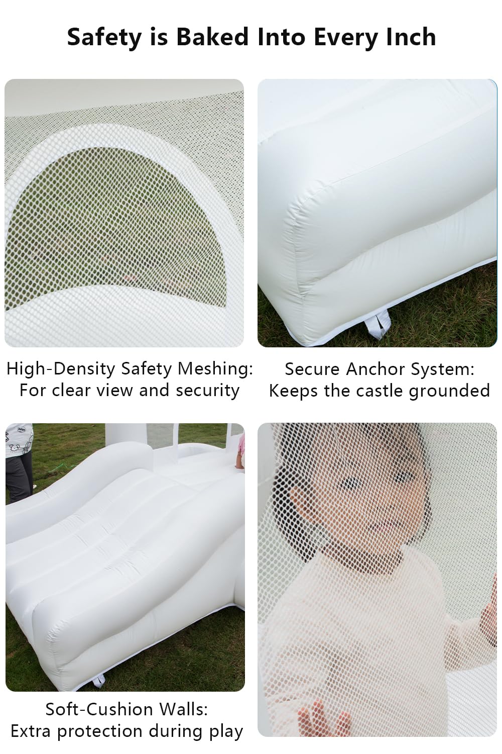 White Inflatable Bounce House Indoor/Outdoor, Jumper with Slide and Water Pool/Ball Pool for Outdoor Garden, Backyard Fun, Perfect for Wedding