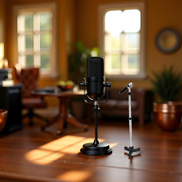 Black Dollhouse Decoration Accessories, 1:12 Dollhouse Miniature Scene Model Microphone with Stand Play Toy, Decortion, Dollhouse Furniture, Doll's